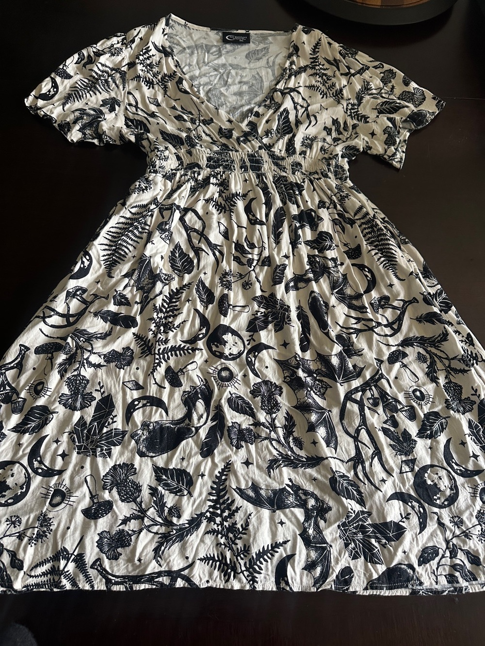 Midnight Hour White Bat & Botanical Print Dress WITH POCKETS 2XL